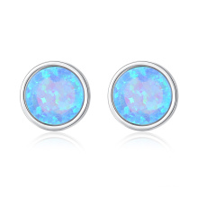 Classic Round 925 Sterling Silver Opal Stud Earrings